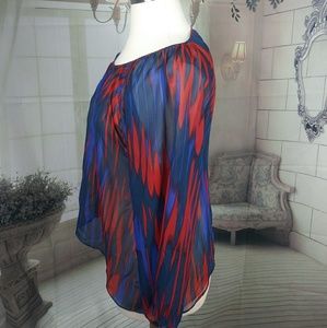 Kenar Tops - ❤4 FOR $15❤ Kenar Red & Blue Sheer Peasant Blouse Kenar Tops - ❤4 FOR $15❤ Kenar Red & Blue Sheer Peasant Blouse